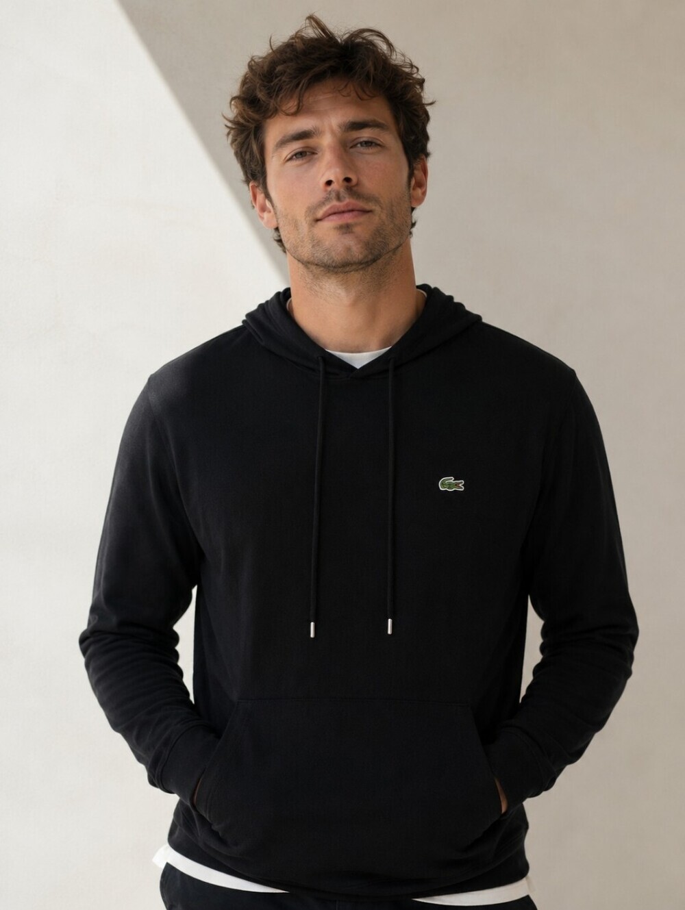 Lacoste Men's Black Lightweight Hoodie Regular Fit Size Medium